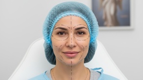 una mujer con líneas en el rostro para una cirugía estética