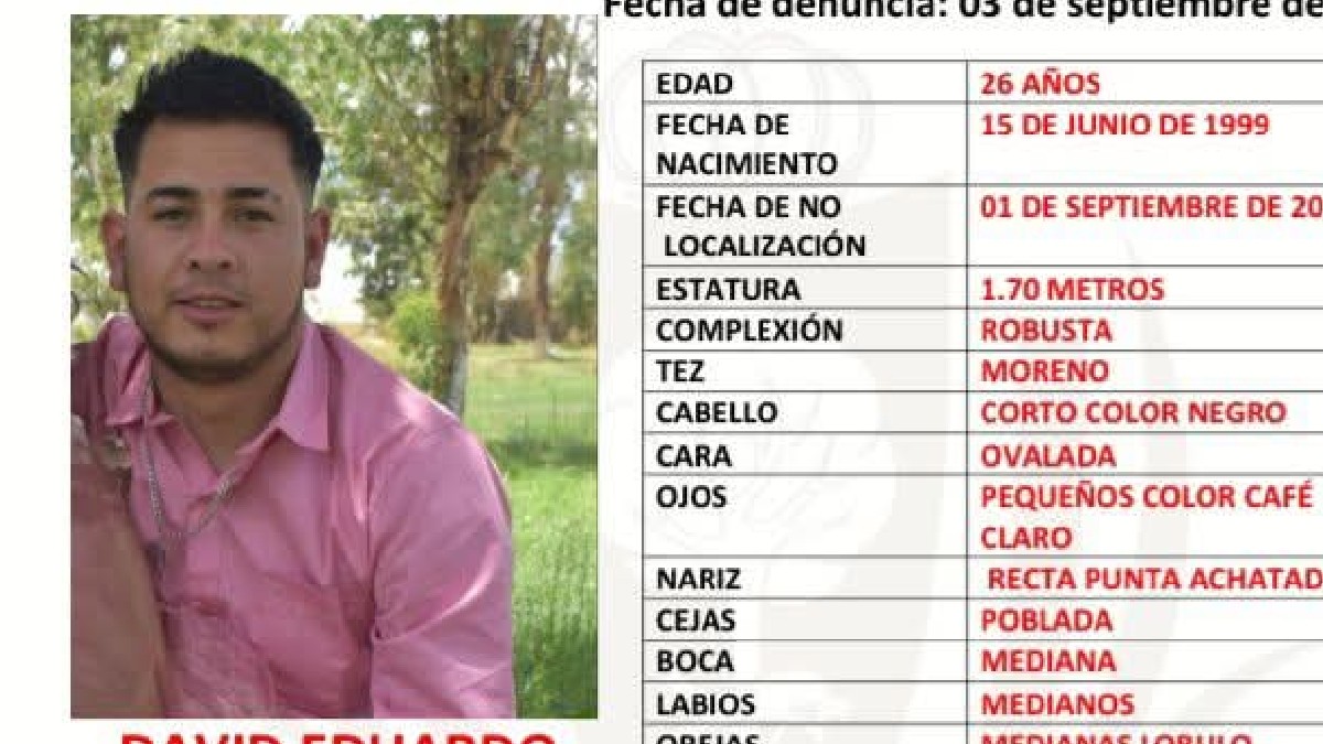 David Eduardo Soto, quien salió de su ciudad natal, Durango, el pasado 29 de agosto con destino a Mazatlán, Sinaloa, no ha regresado a casa.