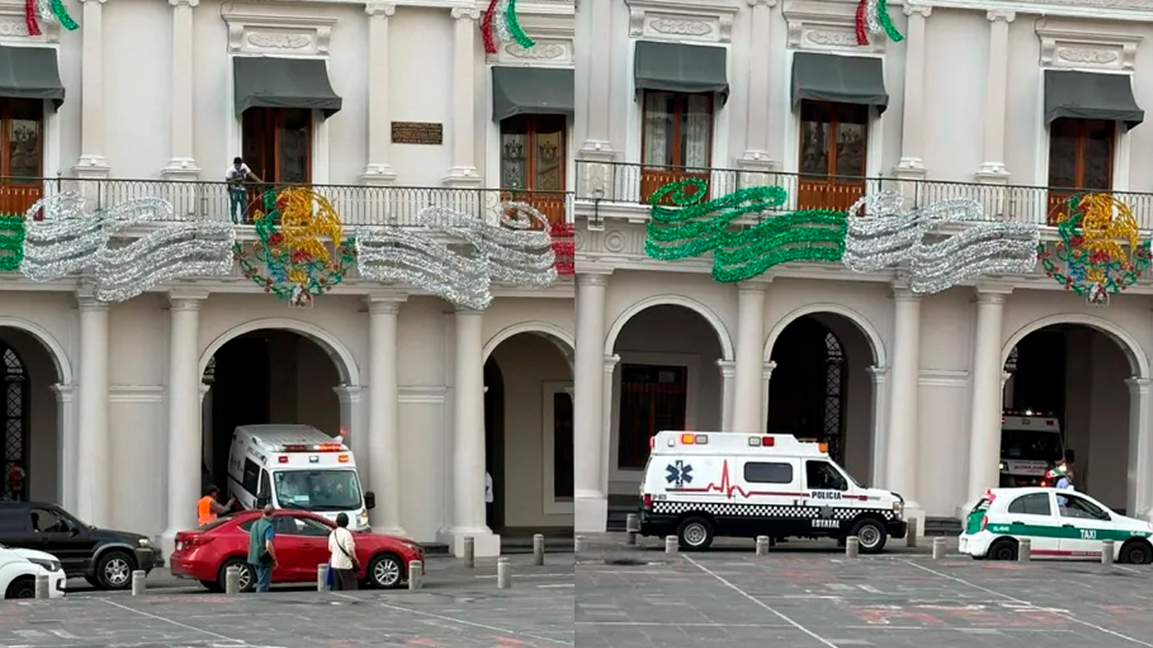 Un trabajador de 30 años cayó desde más de seis metros en el Palacio de Gobierno de Xalapa, Veracruz, durante obras de remodelación.