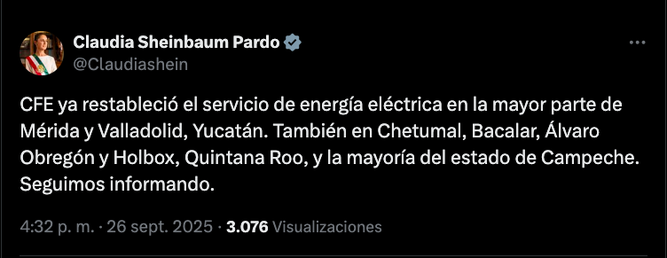 Apagón en Mérida, Apagón Cancún, Apagón de luz, Apagón Yucatán, Apagón masivo, Claudia Sheinbaum