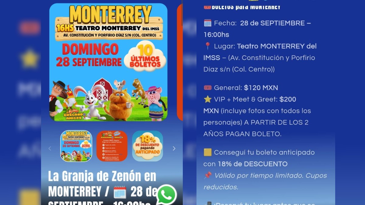 Venta de boletos de falso de show infantil en Monterrey