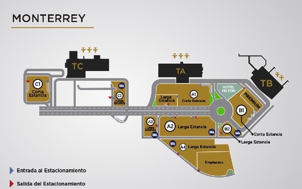Plano del estacionamiento del Aeropuerto de Monterrey