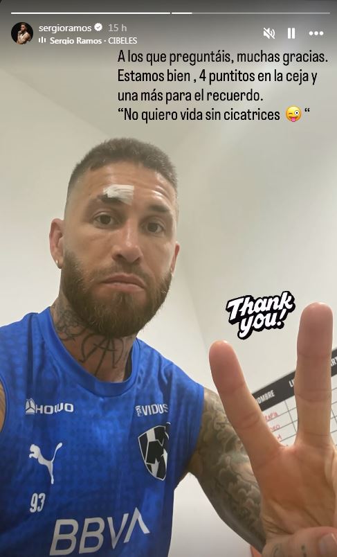 Sergio Ramos se pronunció en Instagram luego de sufrir una patada en la frente de parte del Choco Lozano