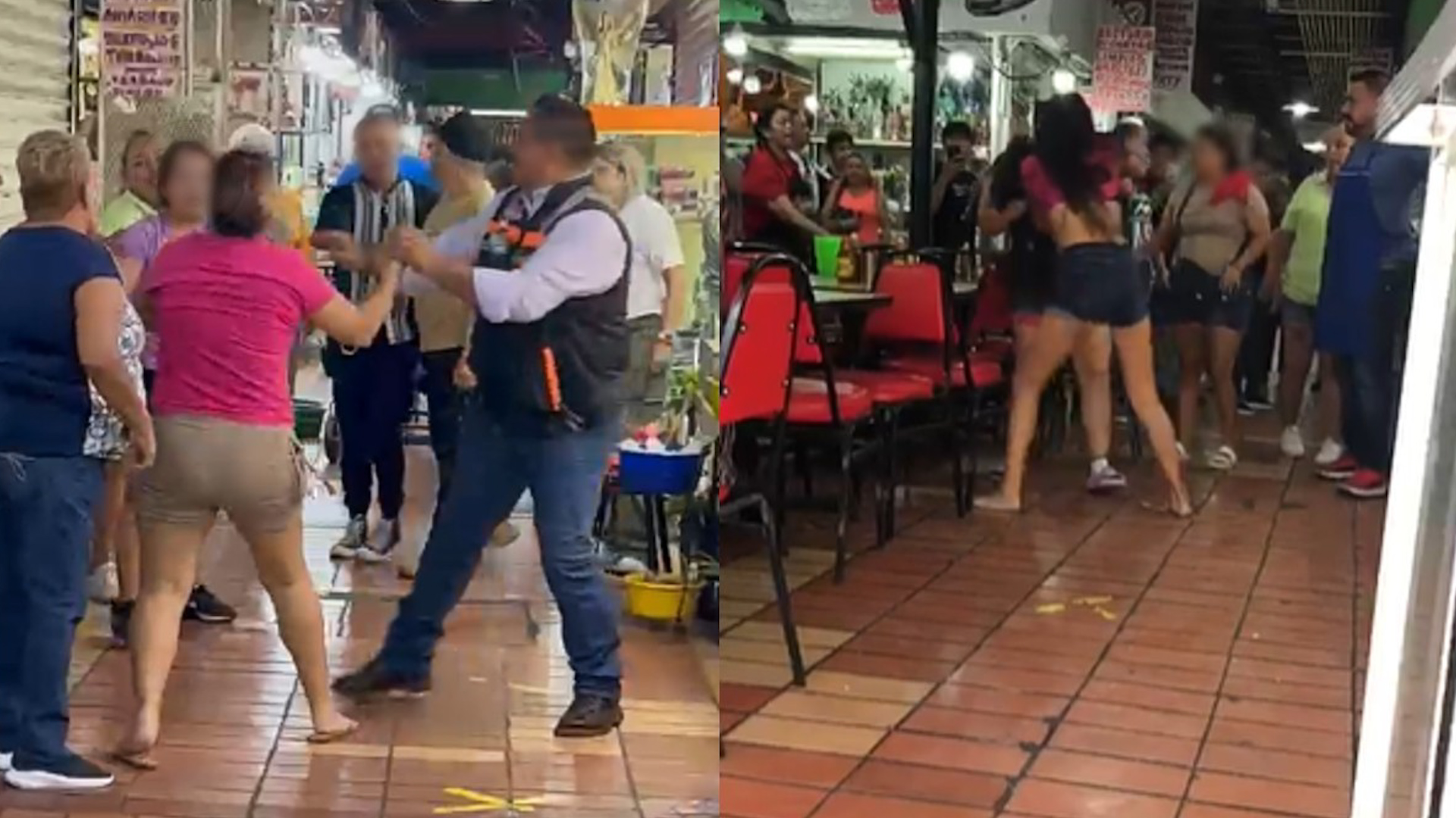 La pelea de los curanderos llegó hasta al interior de un negocio de venta de cabritos, donde una de las mujeres estrelló una botella en la cabeza de otra.