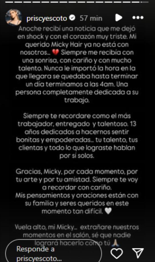 Priscila Escoto se despide de Micky de la Mora. (Instragram)