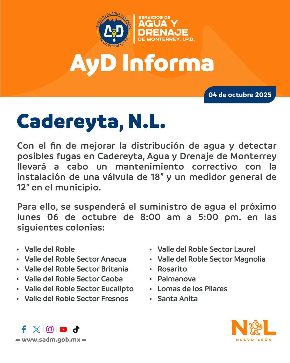Cortes de agua en Nuevo León