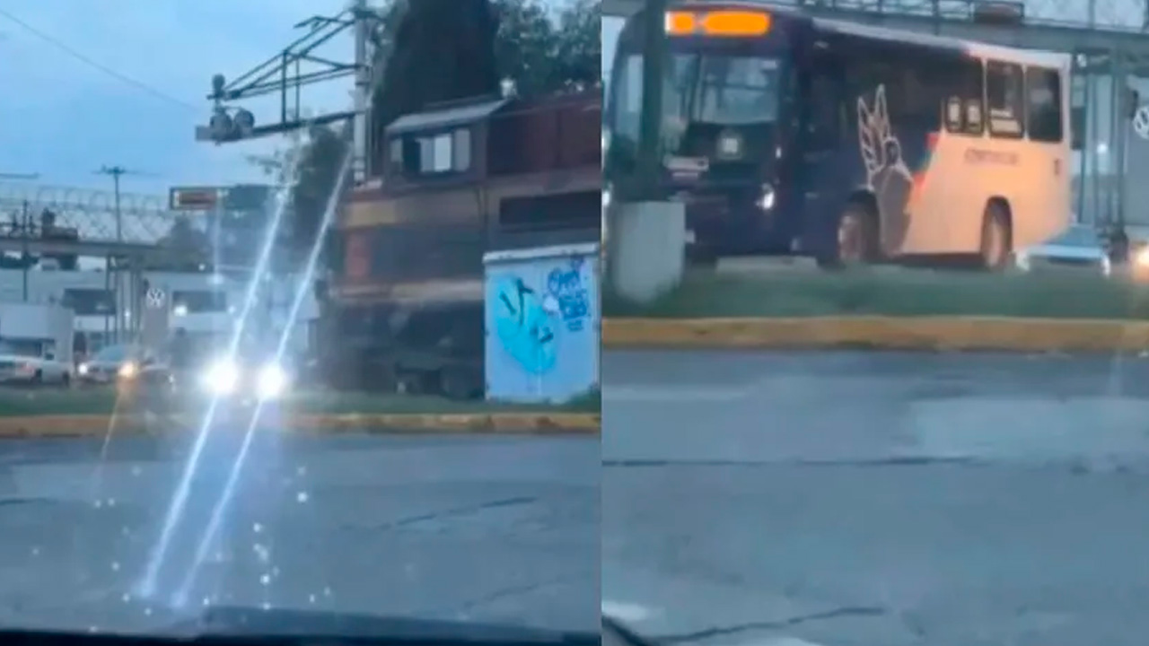 Un operador de la línea Intermetropolitano en Toluca, estuvo a punto de ser embestido por un tren tras cruzar imprudentemente un paso ferroviario.