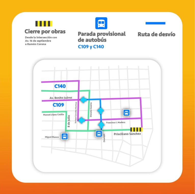 La calle Prisciliano Sánchez entra en renovación: cierres viales, desvíos y cambios en rutas de transporte transformarán el Centro Histórico de Guadalajara.