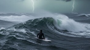Un surfista desafió el alto oleaje en Puerto Vallarta durante el huracán Priscilla y casi muere ahogado; su tabla quedó destruida tras chocar contra las rocas.