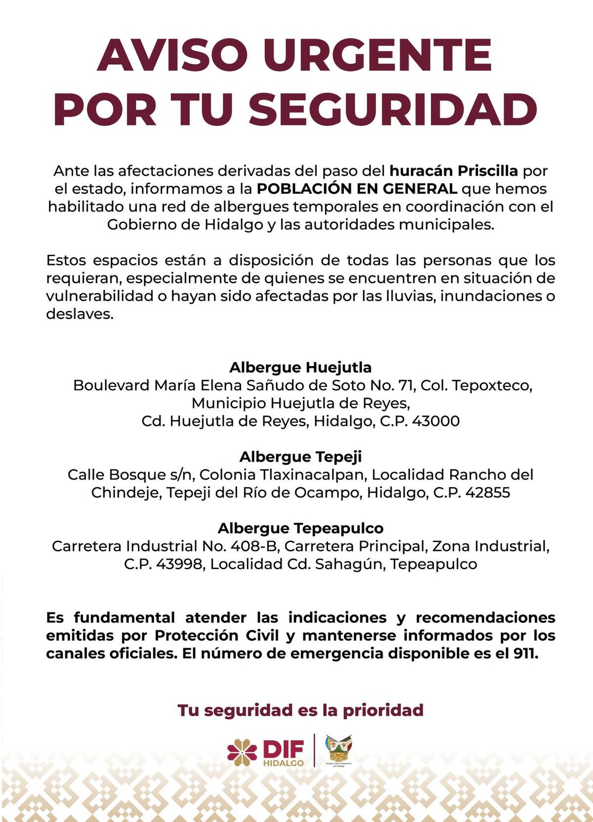 Las autoridades instalaron albergues para los damnificados en Hidalgo Las autoridades instalaron albergues para los damnificados en Hidalgo