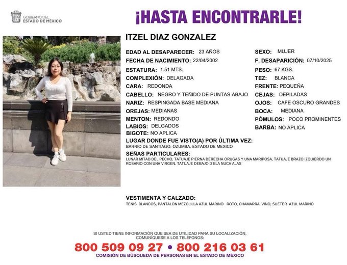 Itzel Díaz fue reportada como desaparecida en Ozumba Itzel Díaz fue reportada como desaparecida en Ozumba