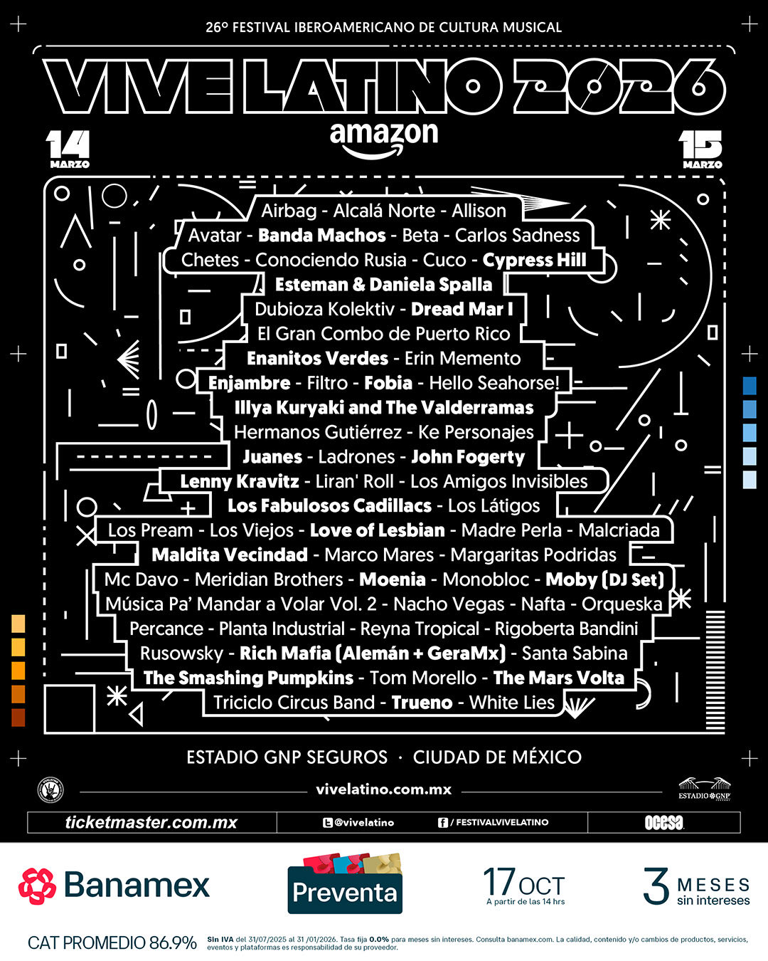 Cartel con artistas que estarán en el Vive Latino 2026 Cartel con artistas que estarán en el Vive Latino 2026