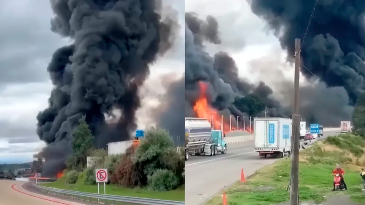 Una pipa de diésel explotó en el kilómetro 72 de la autopista México-Puebla, en Santa Rita Tlahuapan, tras chocar con otros vehículos.