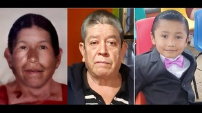 fotografías de una mujer, un hombre y un niño desaparecidos por los deslaves en la sierra norte de puebla