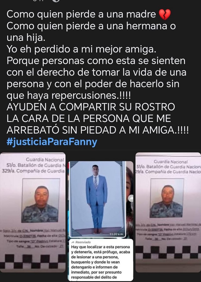 Publicación de Facebook acusando a un hombre de feminicidio en la Guardia Nacional de Acapulco. Publicación de Facebook acusando a un hombre de feminicidio en la Guardia Nacional de Acapulco.