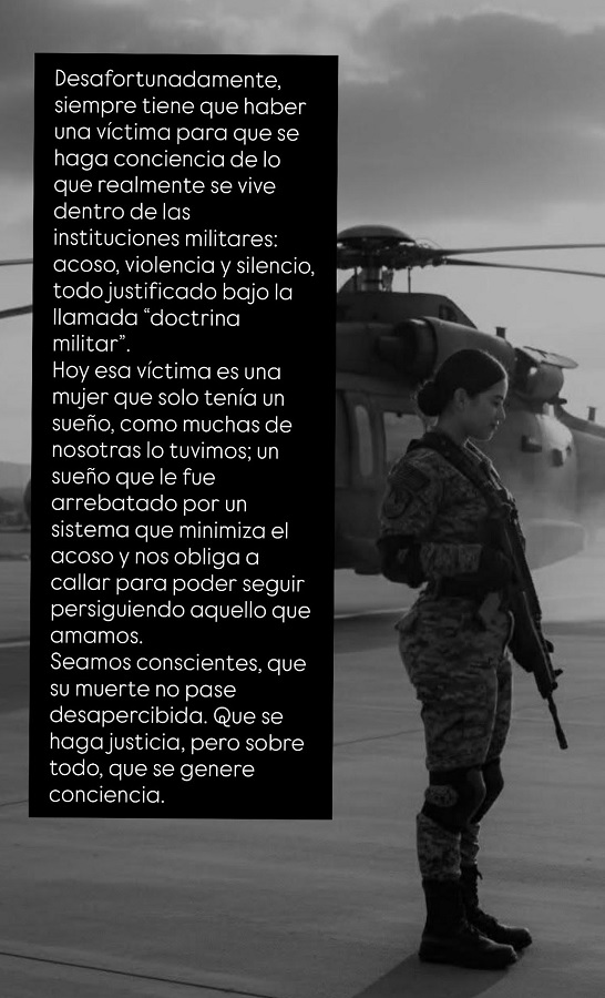 Fotografía de Stephany Carmona, mujer asesinada en la Guardia Nacional, con un mensaje de justicia. Fotografía de Stephany Carmona, mujer asesinada en la Guardia Nacional, con un mensaje de justicia.