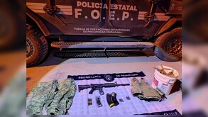 Equipo táctico y armamento asegurado en Teocaltiche por la Secretaría de Seguridad del Estado de Jalisco