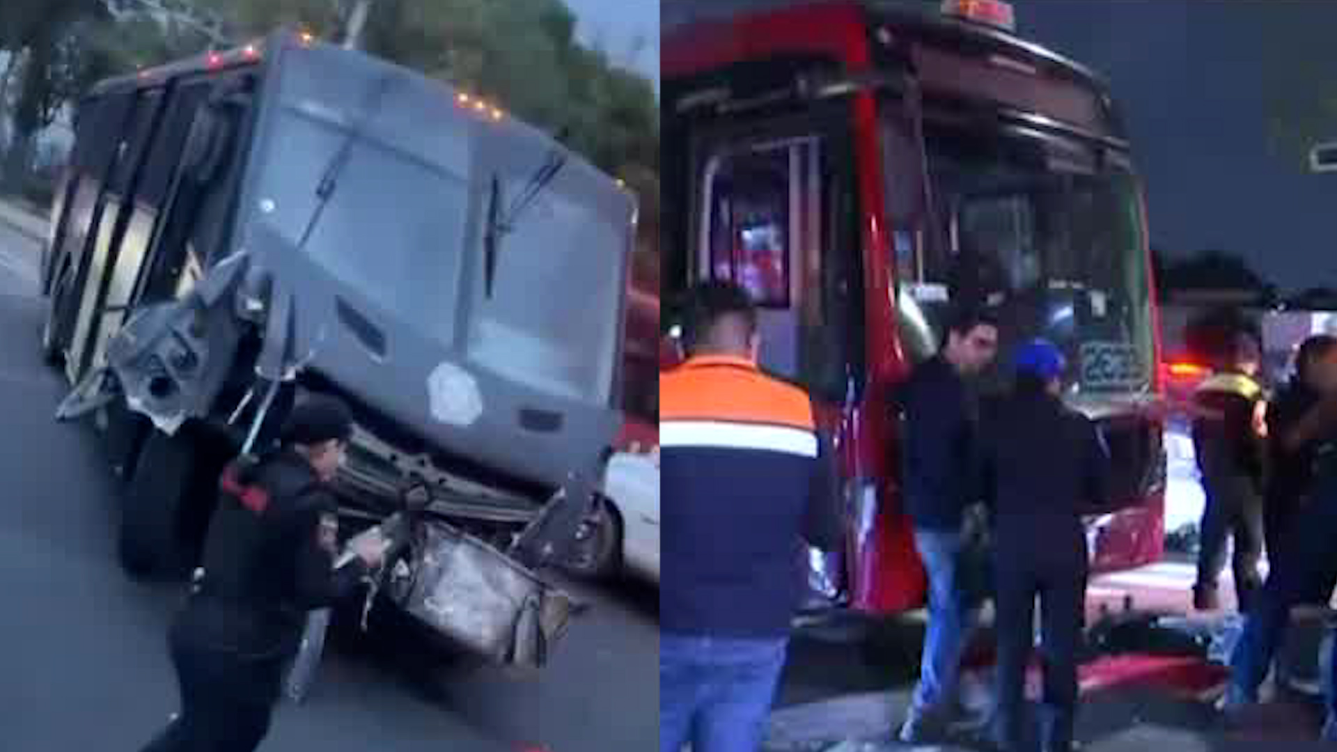 Sobre la Av. Eduardo Molina, al cruce con Héroes de Nacozári, la unidad del Metrobús es impactada por una unidad se la SSC que se habría pasado un alto.