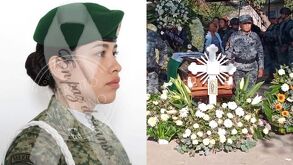 stephany carmona con uniforme de la guardia nacional y personas en un sepelio