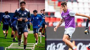 Efraín Orona del equipo poblano y Unai Bilbao del conjunto fronterizo entrenando previo al partido de fin de semana.