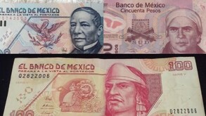 Billetes de 20, 50 y 100 pesos pertenecientes a la antigua generación en México