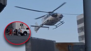 Helicóptero aterriza en avenida Pino Suárez