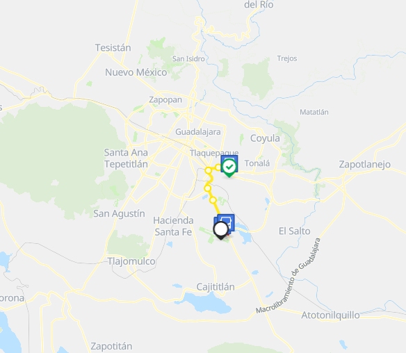 Mapa del Aeropuerto de Guadalajara a la Nueva Central de Autobuses Mapa del Aeropuerto de Guadalajara a la Nueva Central de Autobuses