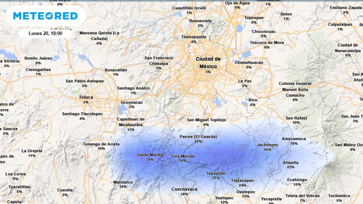 Mapa de probabilidad de lluvia en CdMx HOY 20 de octubre Mapa de probabilidad de lluvia en CdMx HOY 20 de octubre