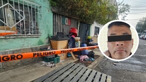 Fachada de inmueble donde una mujer fue quemada viva y, al lado, la imagen de uno de los cómplices en el delito, perpetrado en la alcaldía Gustavo A. Madero.