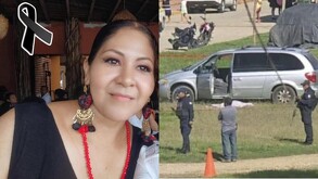 una mujer con un moño negro y policías en una escena del crimen