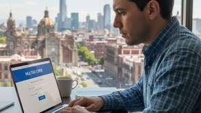 Hombre revisando si tiene multas de tránsito en la Ciudad de México.