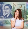 Mujer pensando si existe el billete de 2 mil pesos. Mujer pensando si existe el billete de 2 mil pesos.