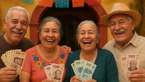 Cuatro adultos mayores con billetes, foto genera con IA