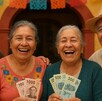 Cuatro adultos mayores con billetes, foto genera con IA Cuatro adultos mayores con billetes, foto genera con IA