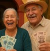 Cuatro adultos mayores con billetes, foto genera con IA Cuatro adultos mayores con billetes, foto genera con IA