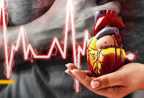 imagen ilustrativa de un corazón y una persona teniendo un infarto imagen ilustrativa de un corazón y una persona teniendo un infarto