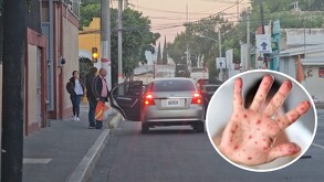 Padres de familia yendo a dejar a sus hijos a la escuela privada en Tlaquepaque donde se reportó el brote de sarampión