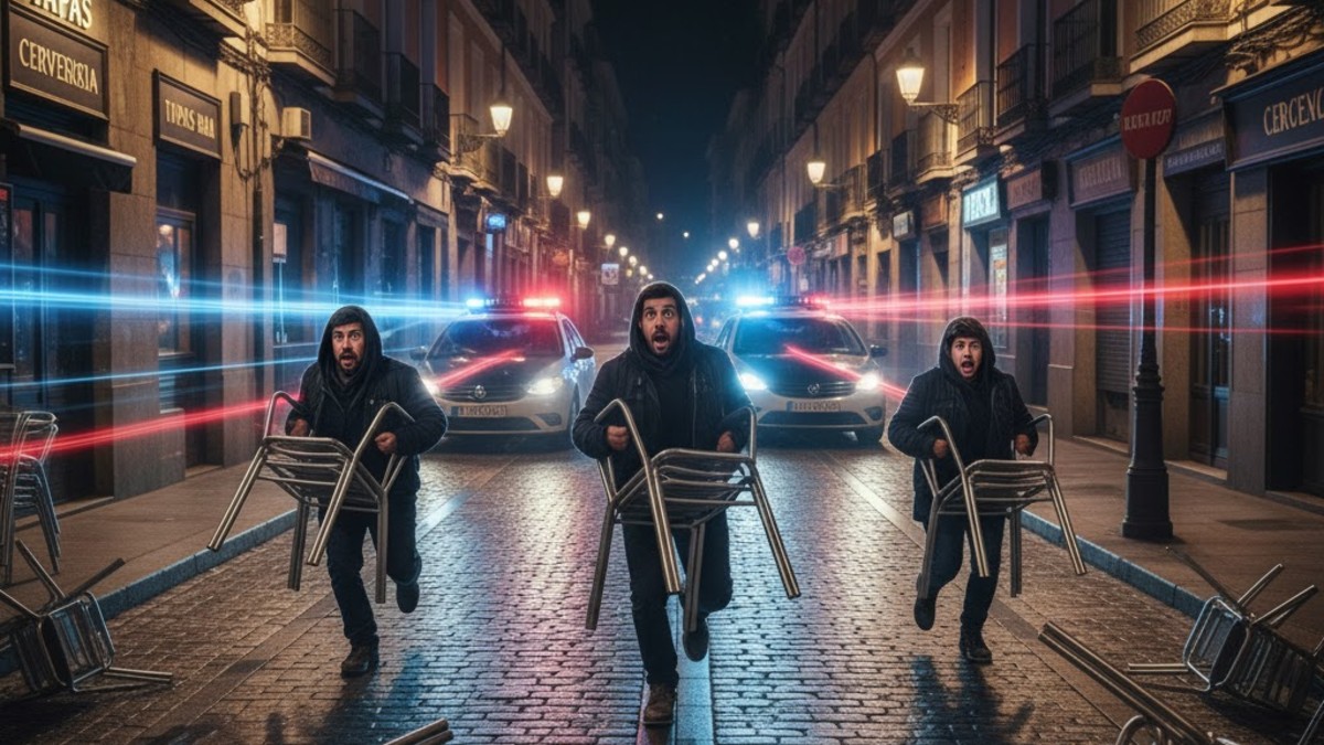 La Policía Nacional española arrestó a siete personas tras robar más de 1.100 sillas de terrazas en Madrid y Talavera de la Reina. Crédito: Gemini AI
