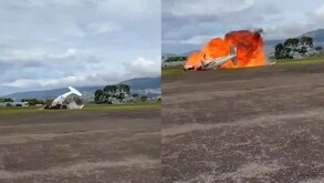 Capturas del video que muestran cómo ocurrió el impacto y posterior explosión de la avioneta en Venezuela