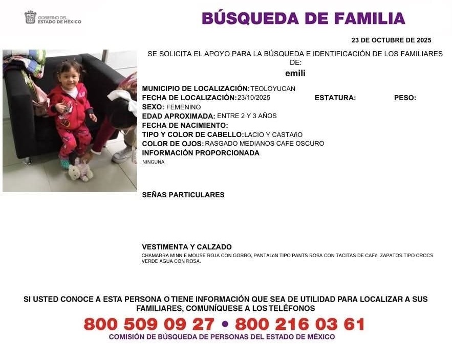 Boletín de búsqueda de familiares de Emili en Teoloyucan, Estado de México Boletín de búsqueda de familiares de Emili en Teoloyucan, Estado de México