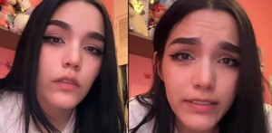 En la imagen se puede ver a una mujer identificada como Carla Benitez, consternada con una blusa blanca, en el fondo de la imagen se pueden ver algunos peluches En la imagen se puede ver a una mujer identificada como Carla Benitez, consternada con una blusa blanca, en el fondo de la imagen se pueden ver algunos peluches