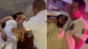 Elementos de Tránsito y Vialidad de Torreón salvando a joven que se desmayó al atragantarse con un dulce.