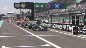 Pilotos de la fórmula 1 en la parrilla de salida para la primera práctica en el Gran Premio de México 2025.