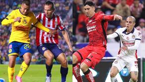 Jugadores de Chivas disputando el Clásico Nacional vs América y el Tapatío vs Atlas en 2025.