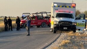 En la imagen se puede ver a una camioneta de bomberos, una ambulancia y un par de personas.