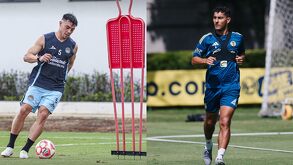 Facundo Almada entrenando con el Mazatlán y Sebastián Cáceres en una práctica de entrenamiento con América.