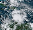 Vista aérea de la tormenta tropical Melissa que se intensifica en el mar Caribe