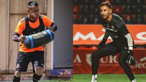 Julio Cruz, máximo goleador de Alebrijes y Gustavo Gutiérrez, portero de Tepatitlán entrenando con sus equipos.