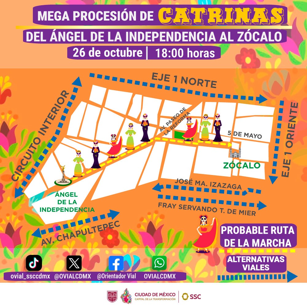 Ruta, calles cerradas y alternativas viales por Mega Procesión de Catrinas 2025 CdMx Ruta, calles cerradas y alternativas viales por Mega Procesión de Catrinas 2025 CdMx