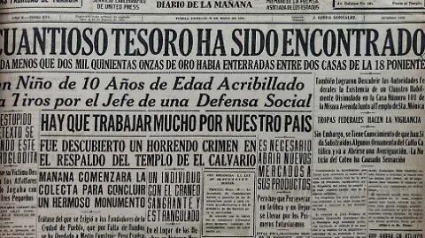 Periódico lleva como noticia principal el cateo al exconvento de Santa Mónica en 1934.